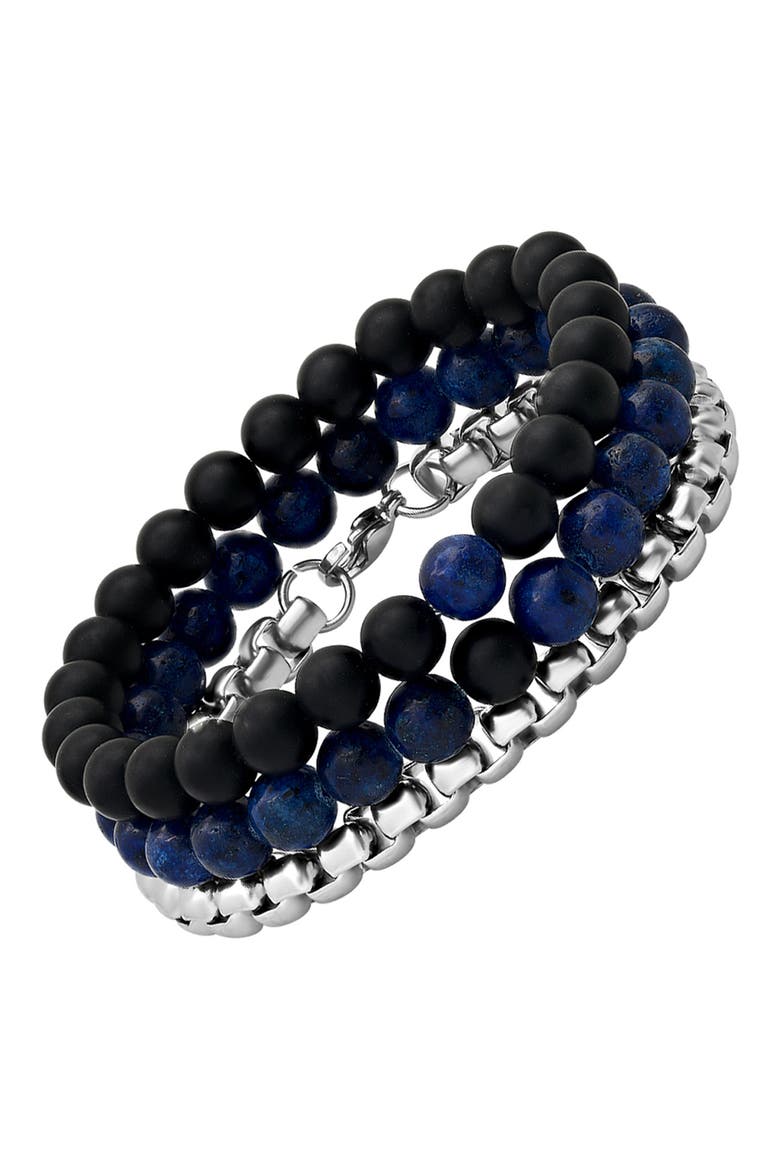 Men's Set of 3 Bracelets, Alternate, color, SILVER/ BLACK/ BLUE