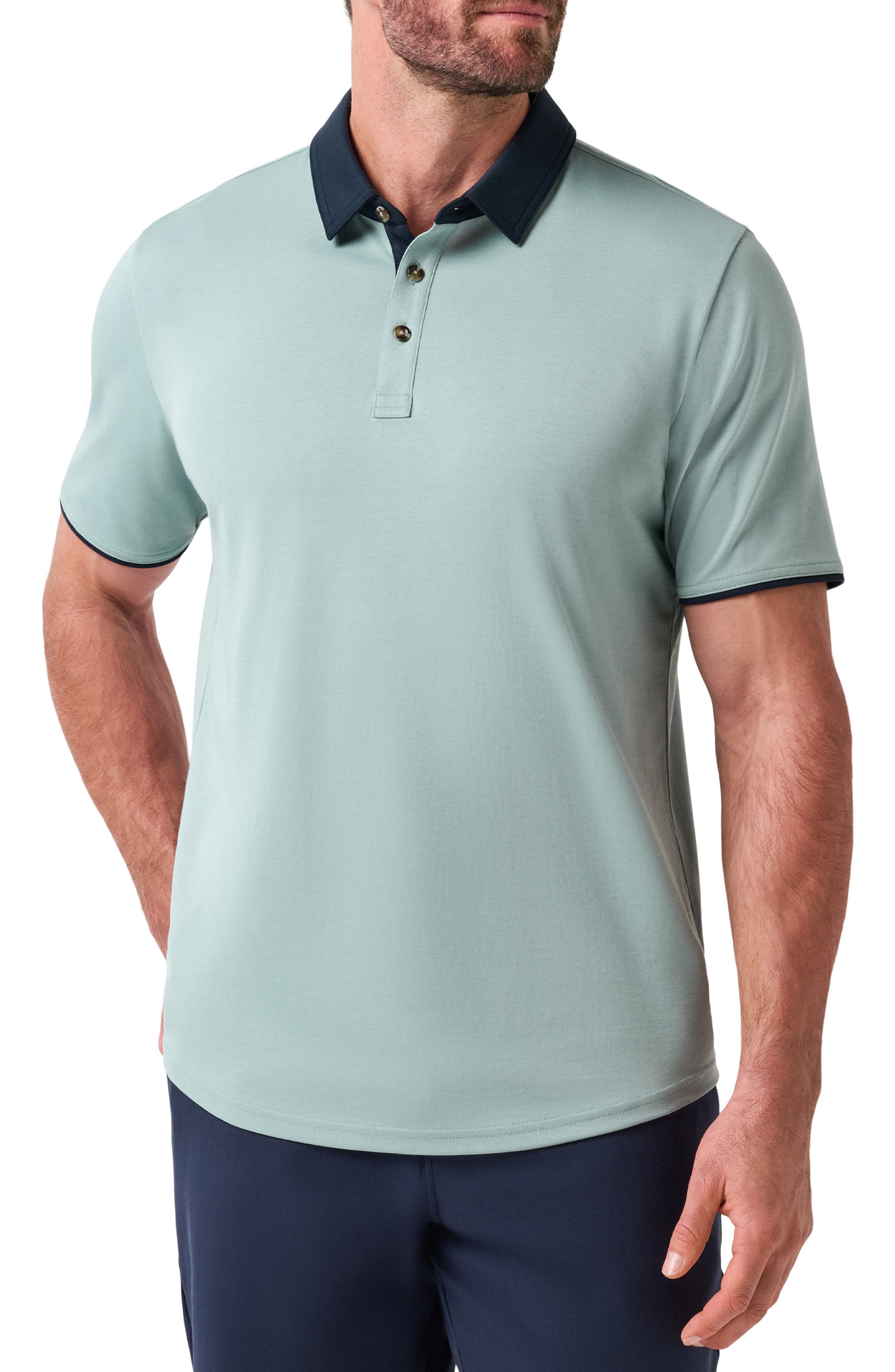 All Day Social Club Contrast Collar Cotton Blend Polo Shirt