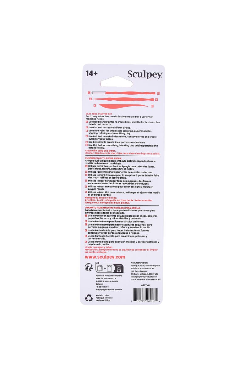 Sculpey Clay Tool Starter Set Clay Sculpting Tools, Alternate, color, Black