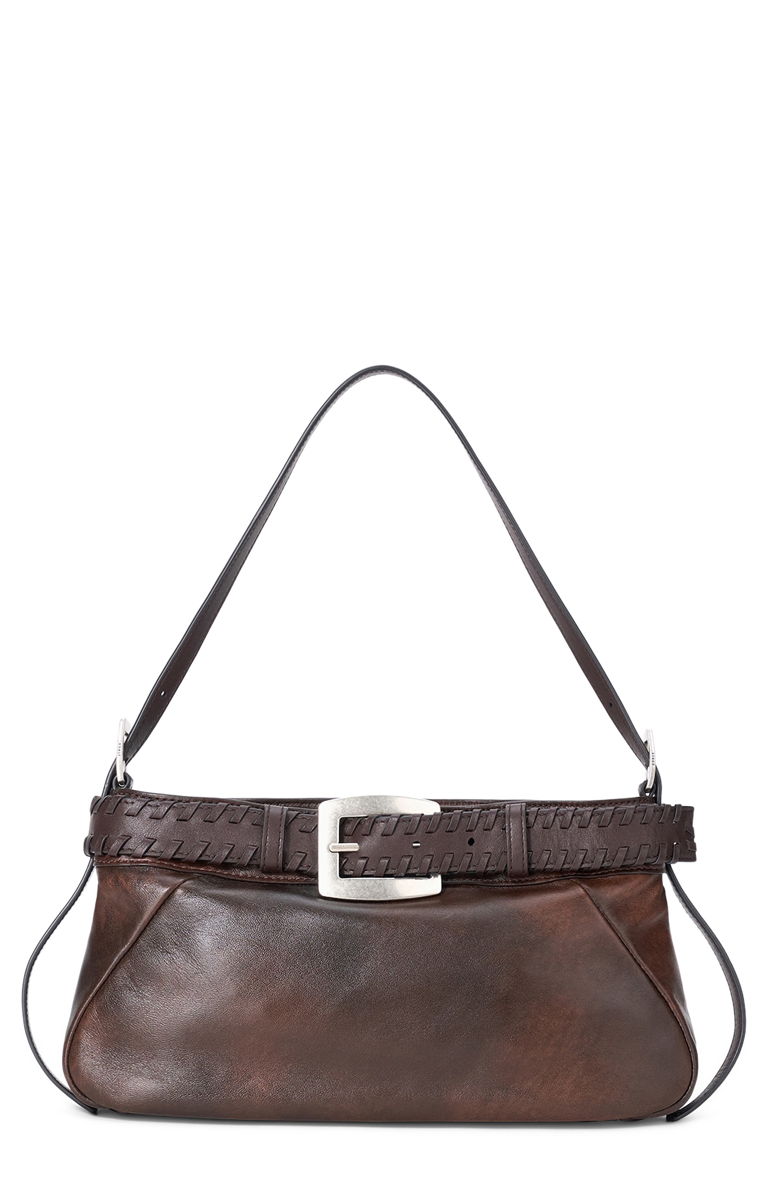 STAUD Brooklyn Leather Shoulder Bag, Main, color, Espresso Distressed