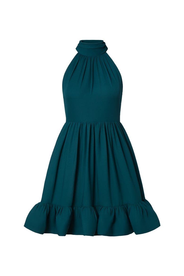 Fern Halterneck Ruffled Midi Dress, Alternate, color, Teal