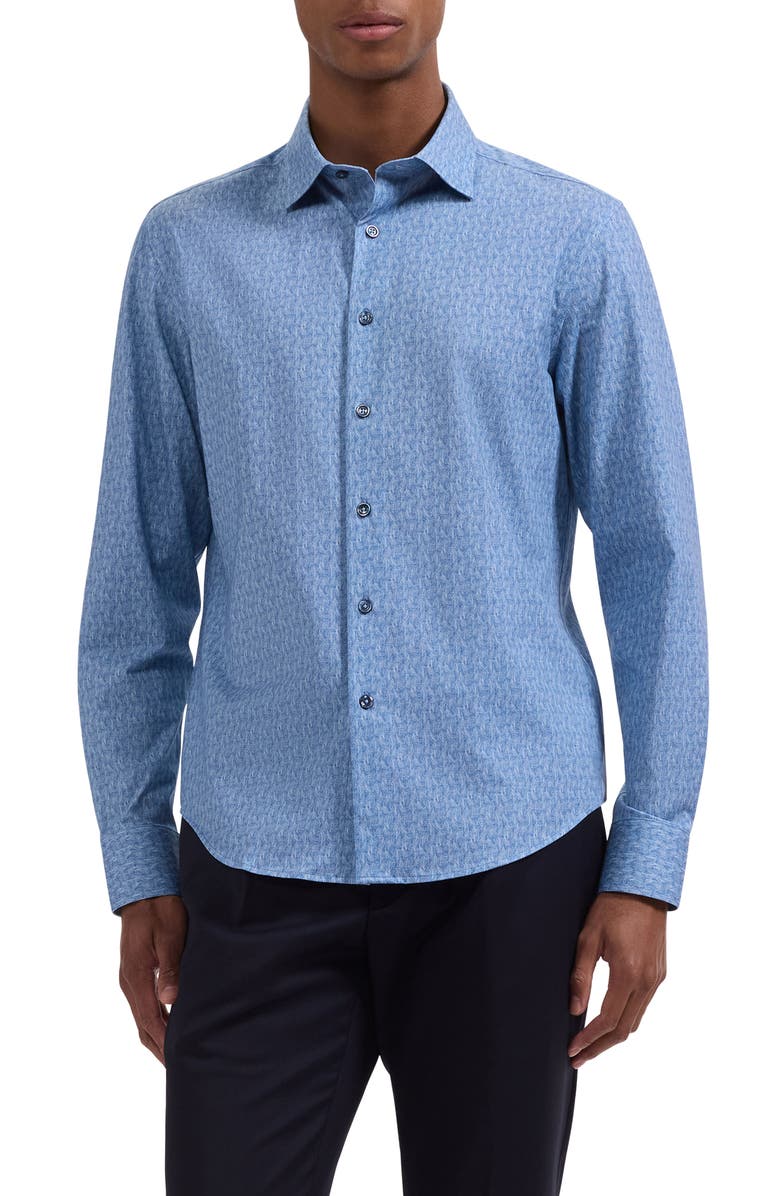 Bugatchi James OoohCotton<sup>®</sup> Geo Print Button-Up Shirt, Main, color, Cobalt
