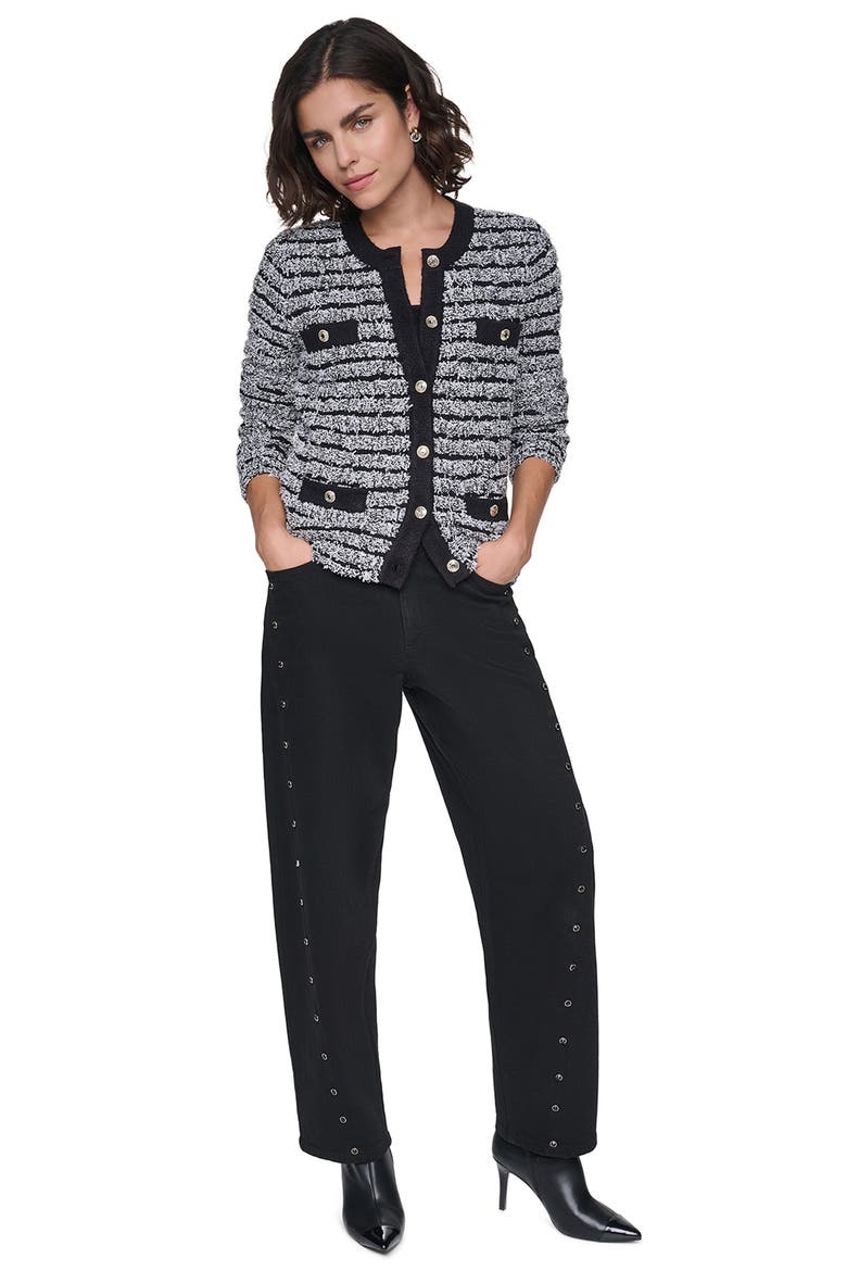 Striped 4-Pocket Cardigan, Alternate, color, BLACK/ SOFT WHITE