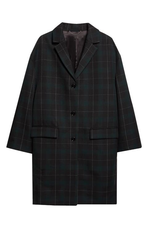 Plaid Wool Blend Coat