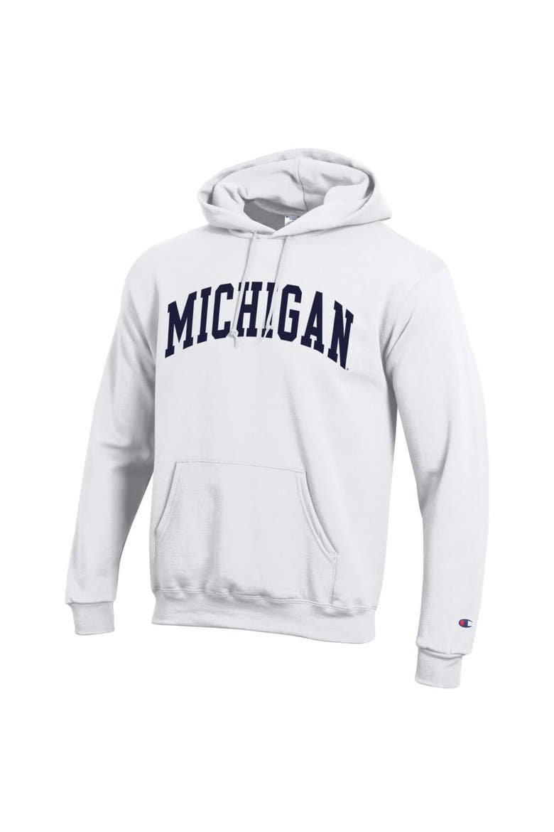 Men's Champion  White Michigan Wolverines Basic Arch Fleece Pullover Hoodie, Alternate, color, White