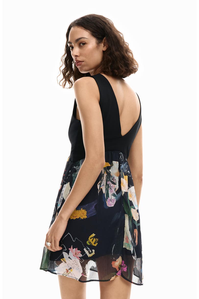 Floral Print Minidress, Alternate, color, BLACK