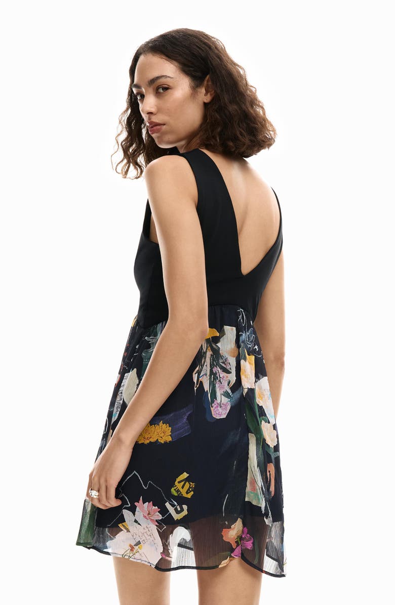 Desigual Floral Print Minidress, Alternate, color, Black