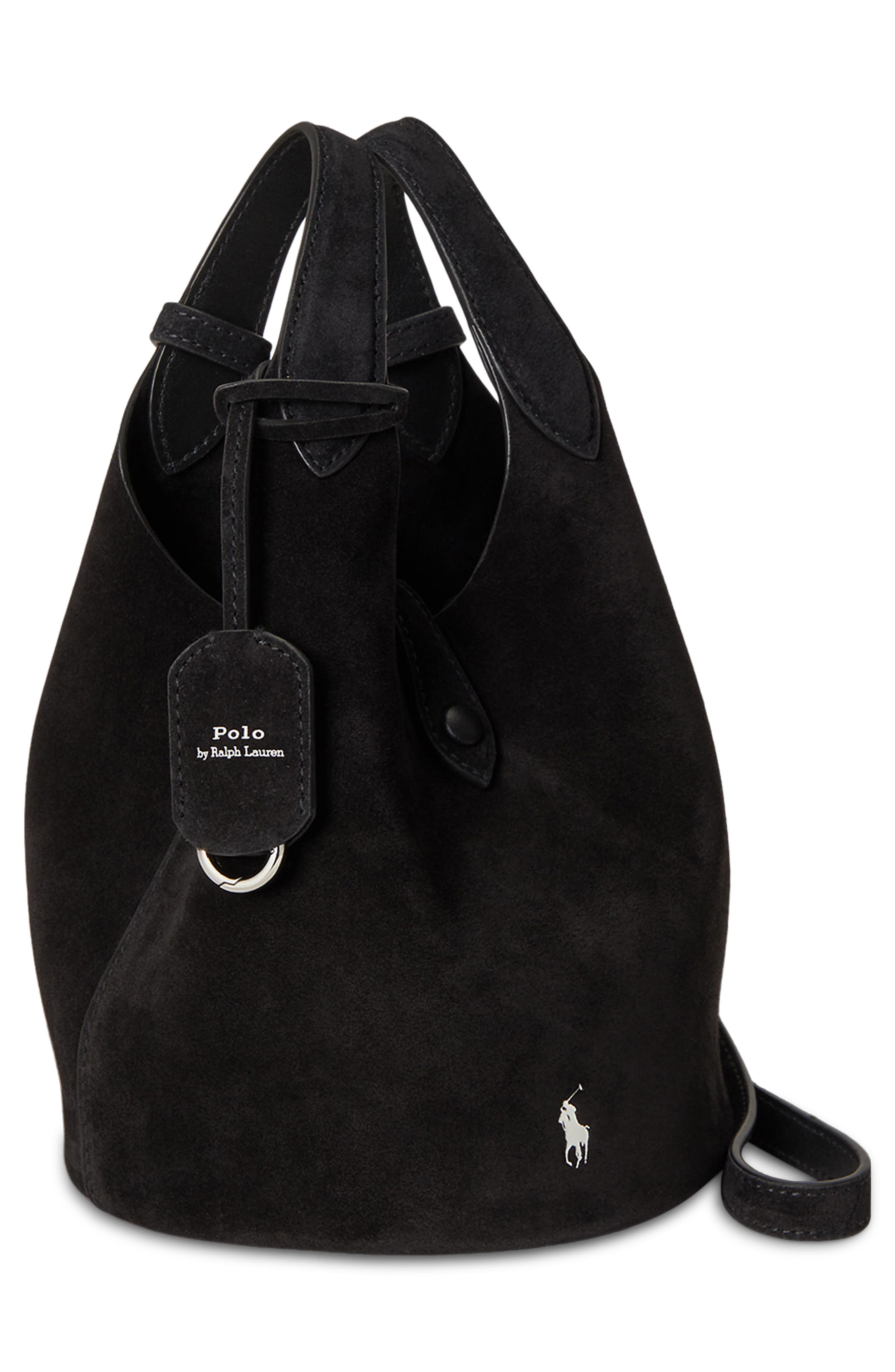 Small Polo Play Suede Tote, Alternate, color, BLACK