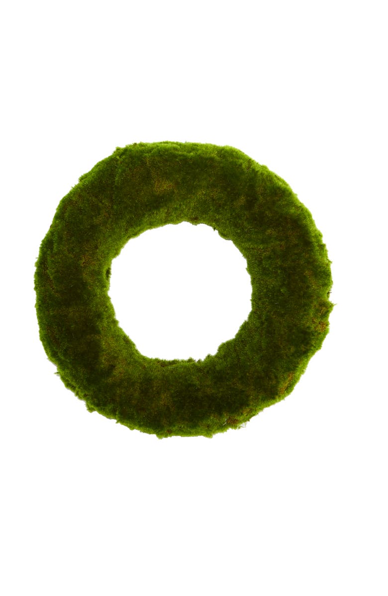 NEARLY NATURAL 18-in Moss Artificial Wreath, Main, color, Green