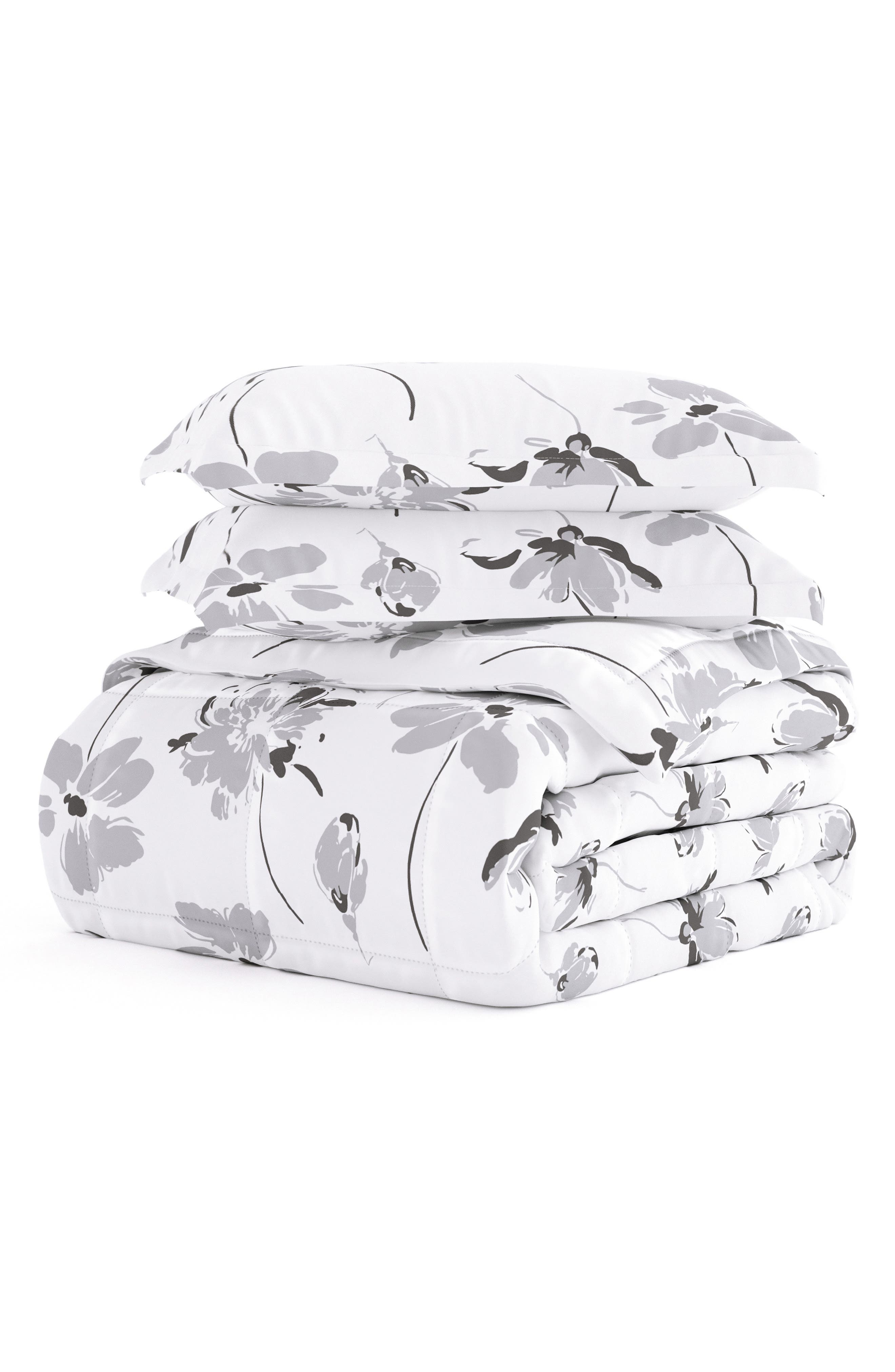 HOMESPUN Premium Down Alternative Magnolia Grey Patterned Comforter Set