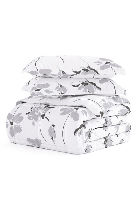 Premium Down Alternative Magnolia Grey Patterned Comforter Set