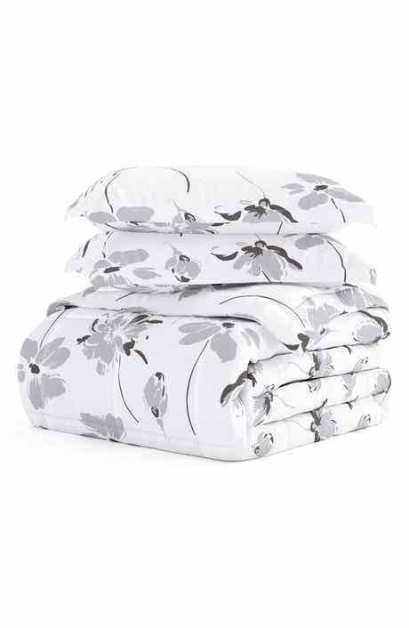 HOMESPUN Premium Down Alternative Magnolia Grey Patterned Comforter Set