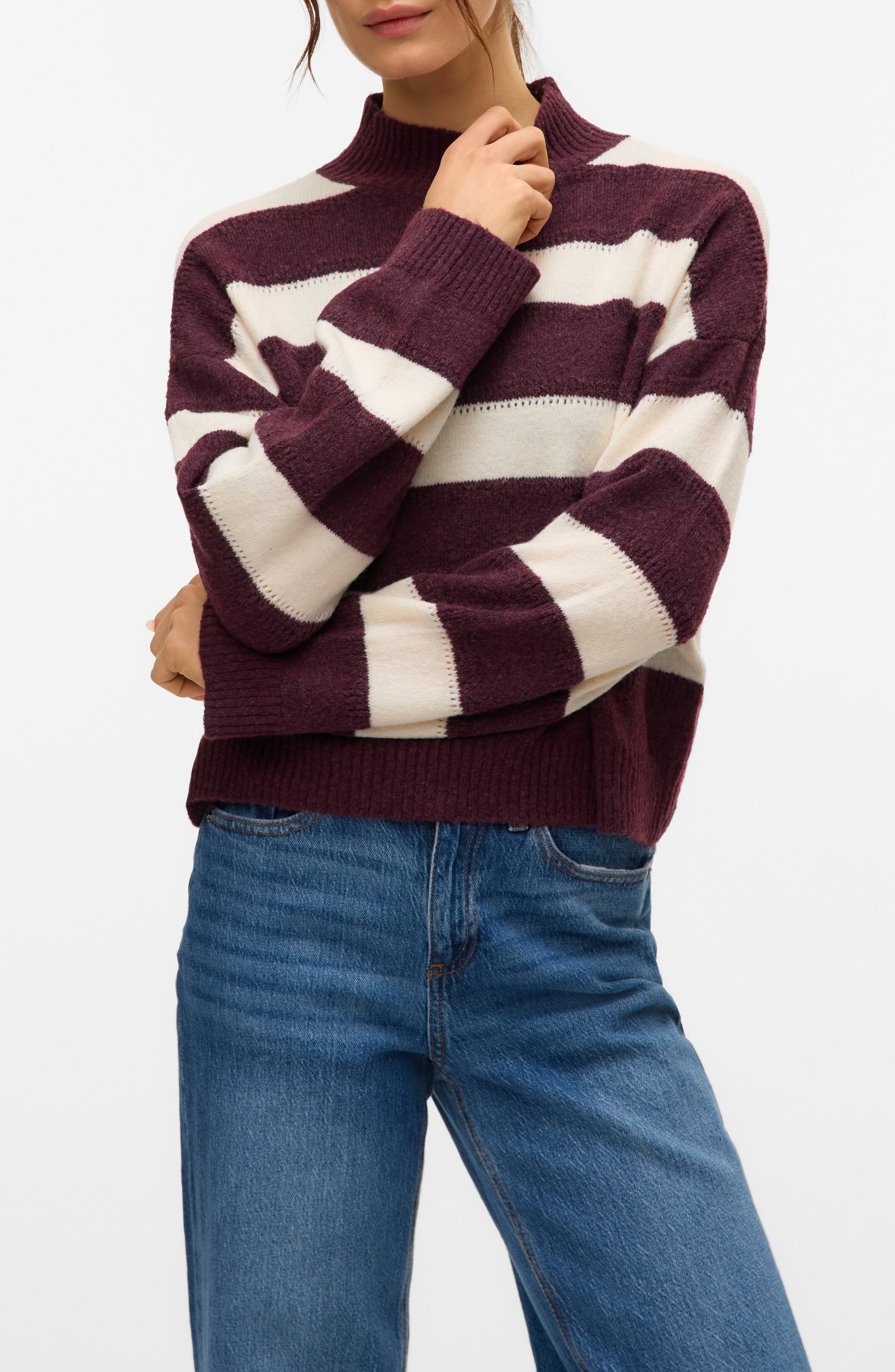 VERO MODA Inez Stripe Mock Neck Sweater