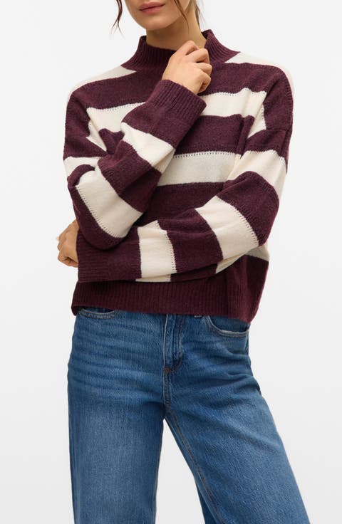 Inez Stripe Mock Neck Sweater