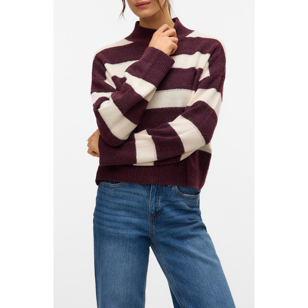 Vero Moda Inez Stripe Mock Neck Sweater In Brown