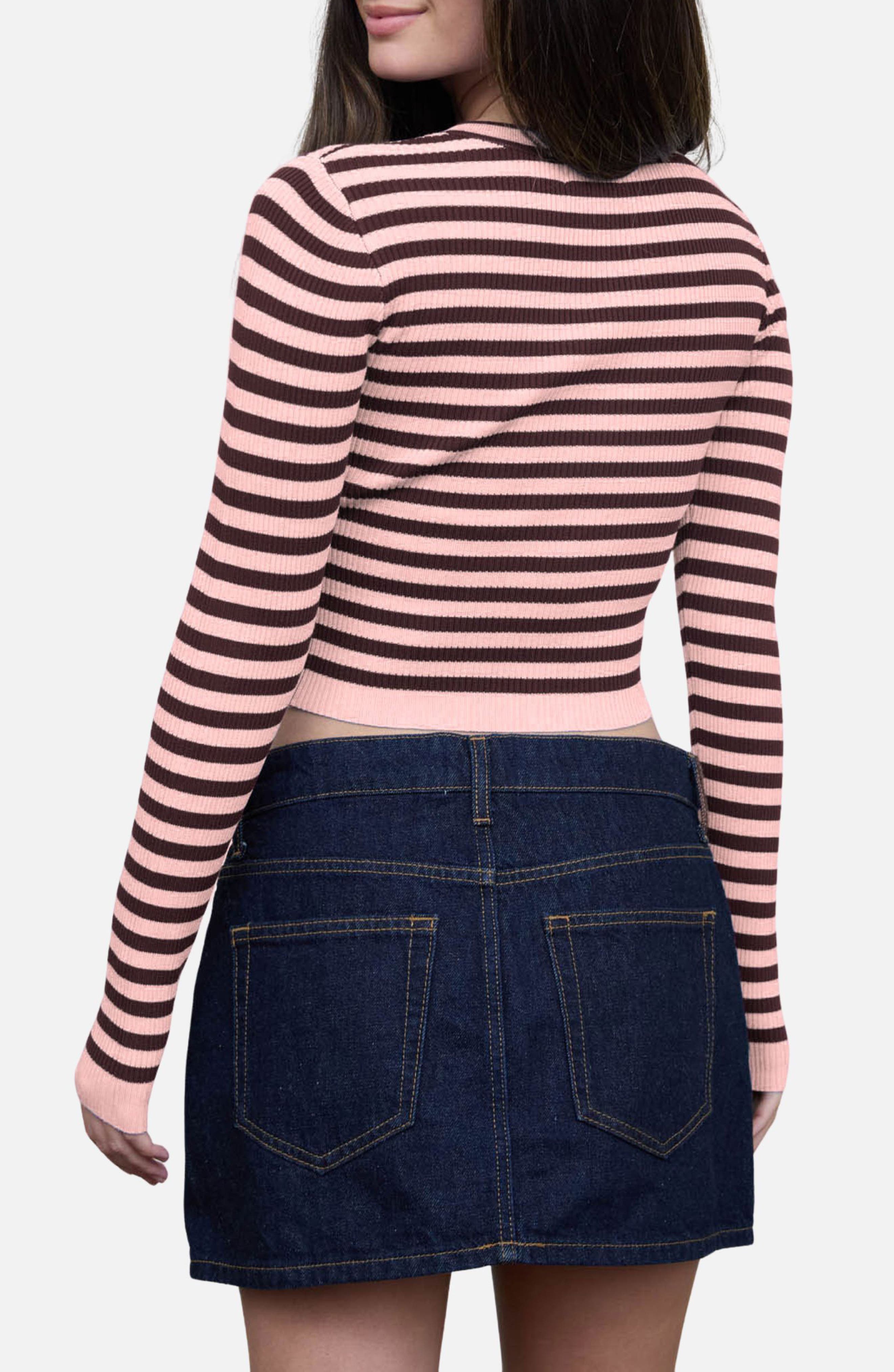 Blu Pepper Striped Cropped Ribbed Sweater (Women) | Nordstromrack