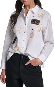 KARL LAGERFELD PARIS Embellished Patch Cotton Shirt