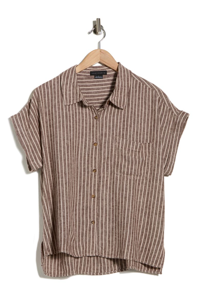 Cali Linen Blend Shirt, Main, color, EARTH ESSENCE BROWN STRIPE