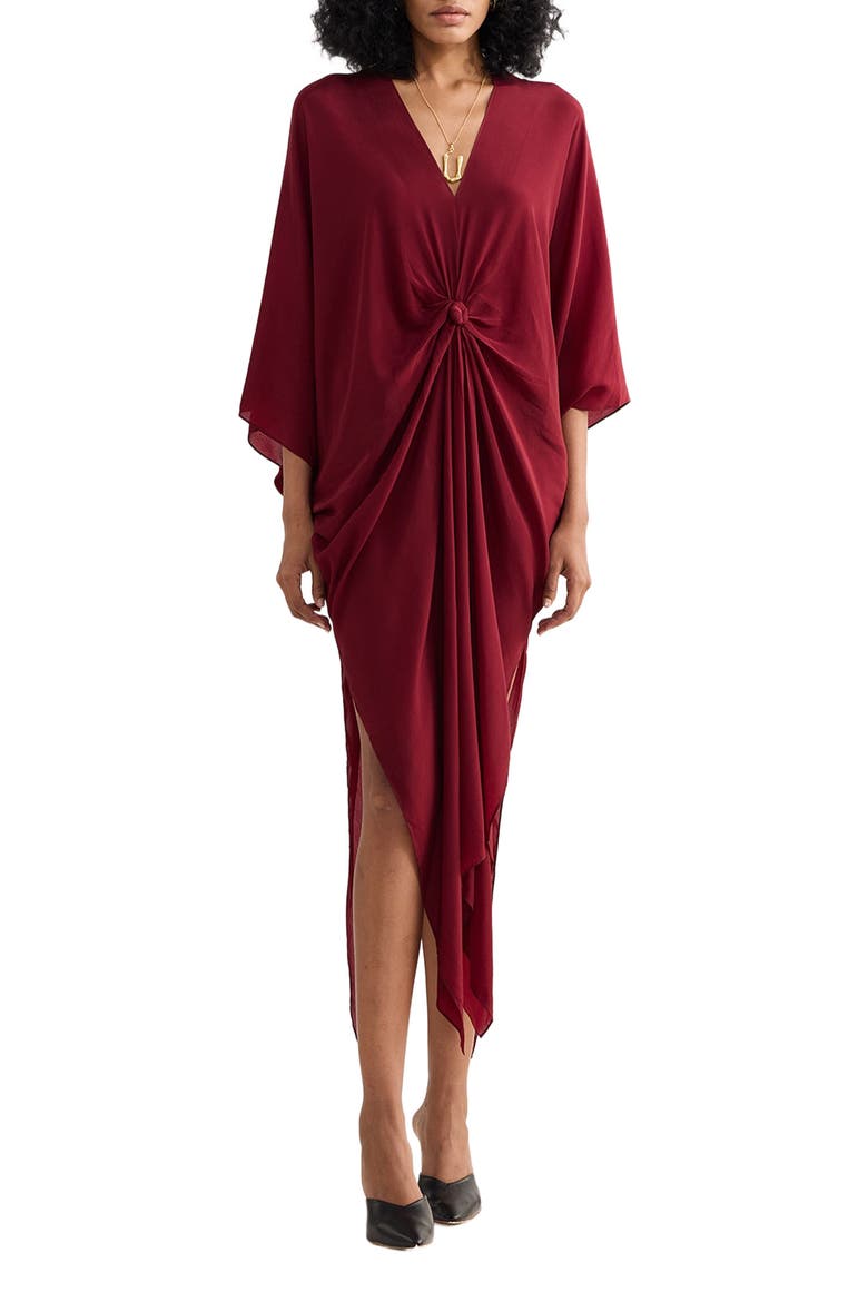 Front twist Kaftan Dress in Burgundy, Main, color, Solid