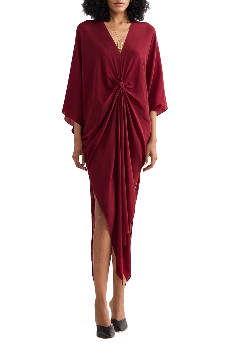Reistor Front twist Kaftan Dress in Burgundy, Main, color, Solid