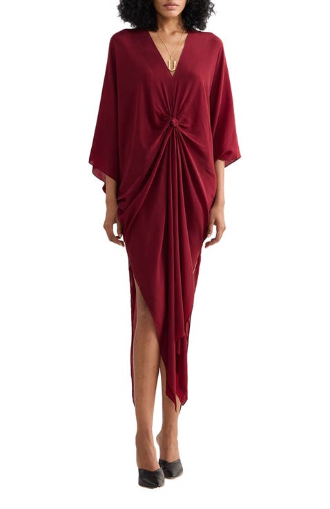 Front twist Kaftan Dress in Burgundy