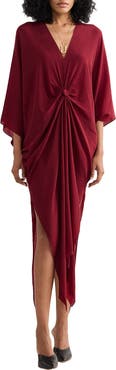 Reistor Front twist Kaftan Dress in Burgundy