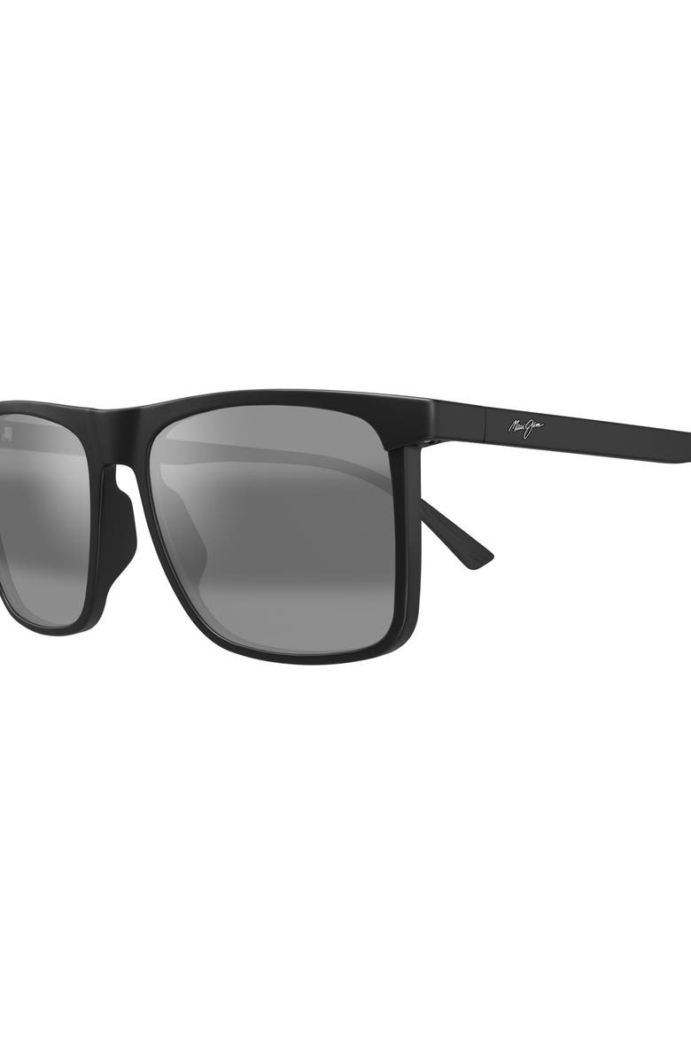 Maui Jim Makamae 56mm Polarized Square Sunglasses, Alternate, color, Black