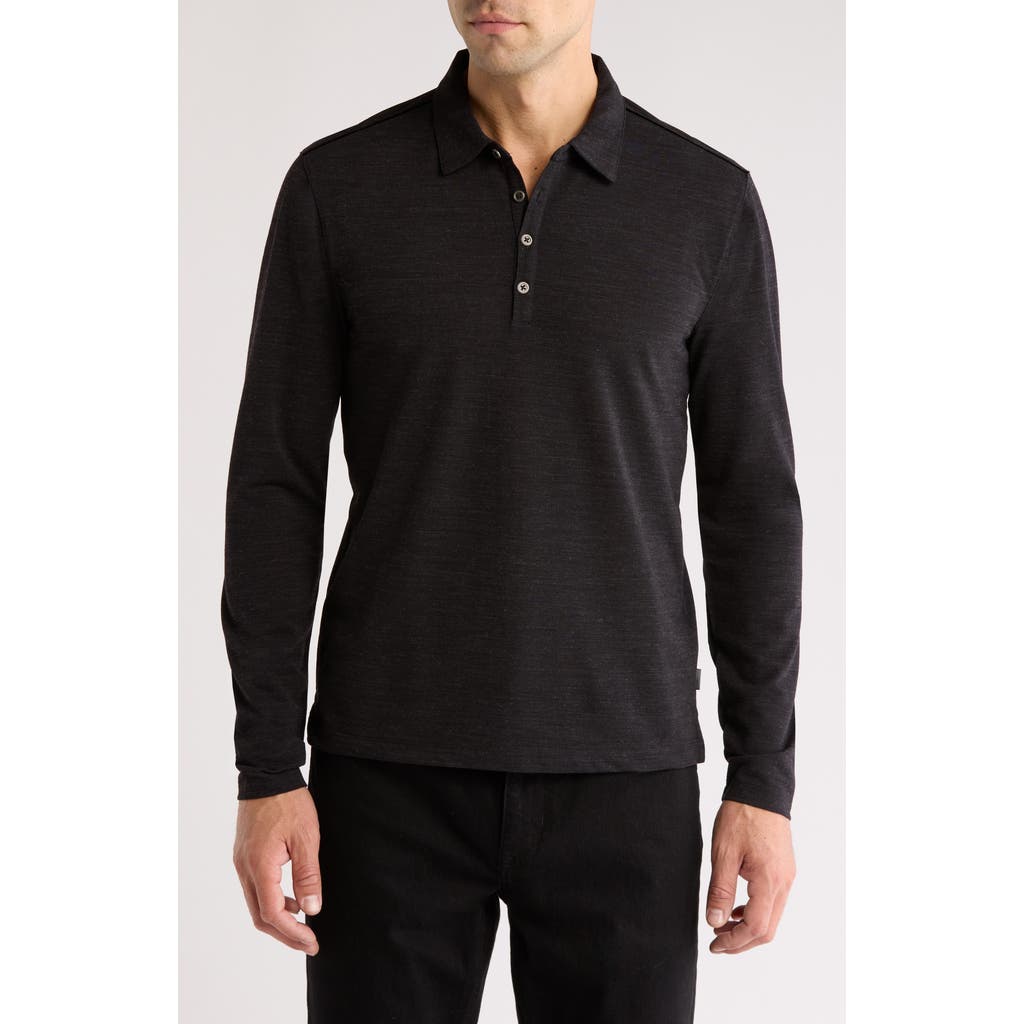 John Varvatos Maleo Regular Fit Long Sleeve Piqué Polo in Black