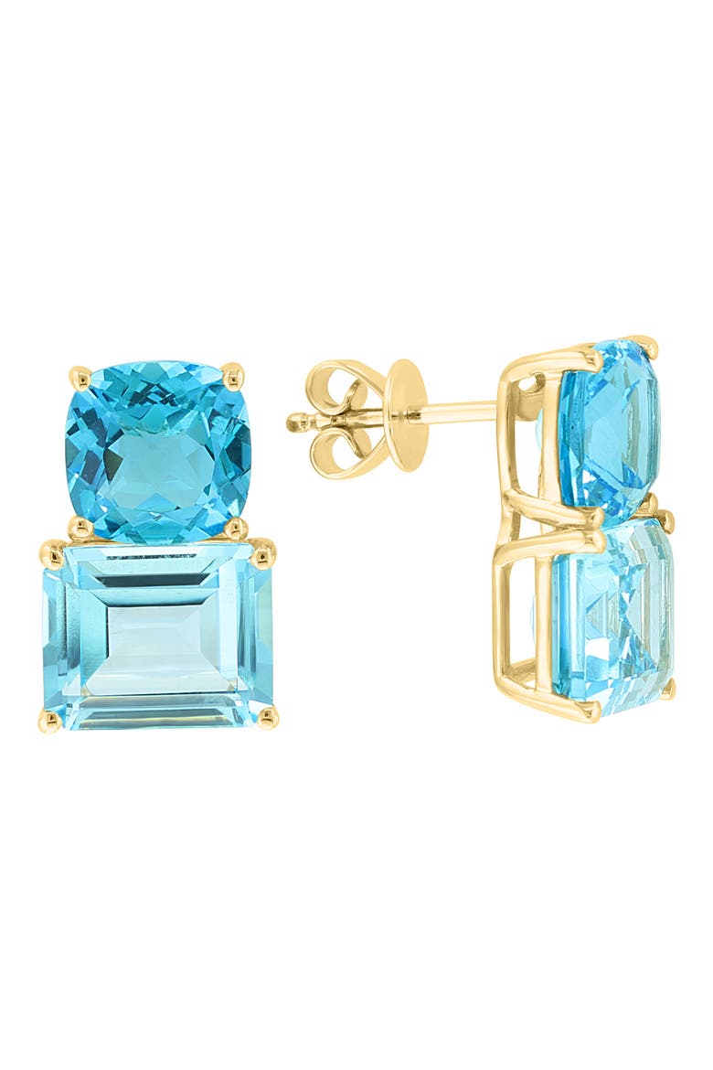 14K Yellow Gold Blue Topaz & Sky Blue Topaz Stud Earrings, Main, color, GOLD/ BLUE