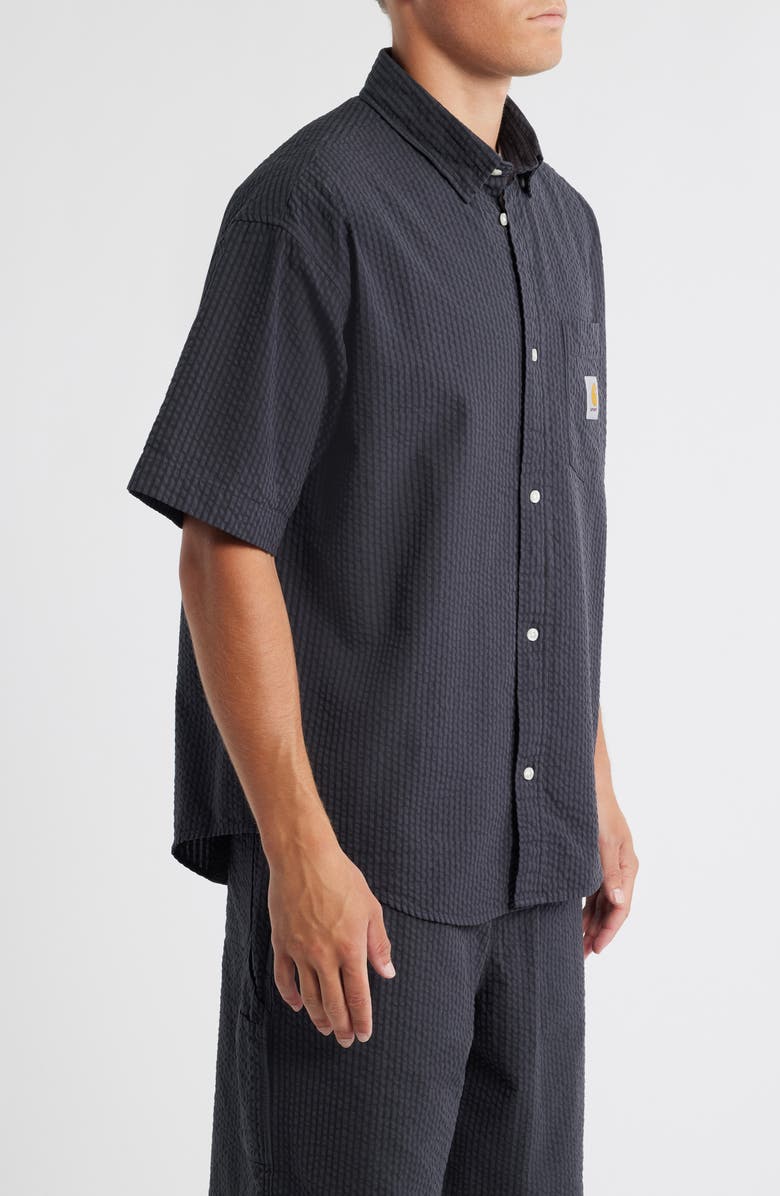 Carhartt Work In Progress Toland Seersucker Short Sleeve Button-Up Shirt, Alternate, color, Black Toland Stripe