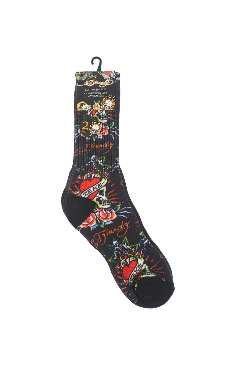 Ed Hardy 360 Print Full Cushion Crew Sock 2-Pack, Alternate, color, 