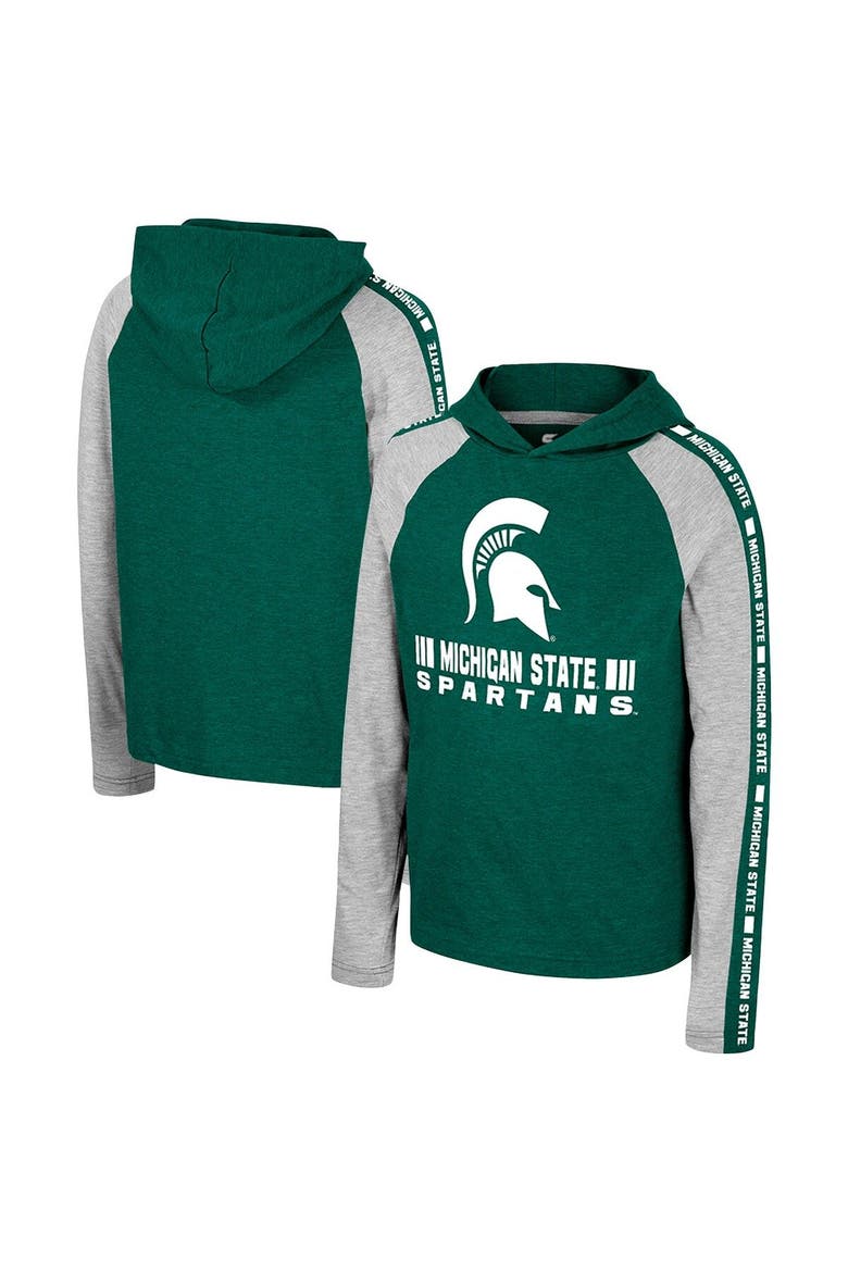Youth Colosseum Green Michigan State Spartans Ned Raglan Long Sleeve Hooded T-Shirt, Main, color, Green