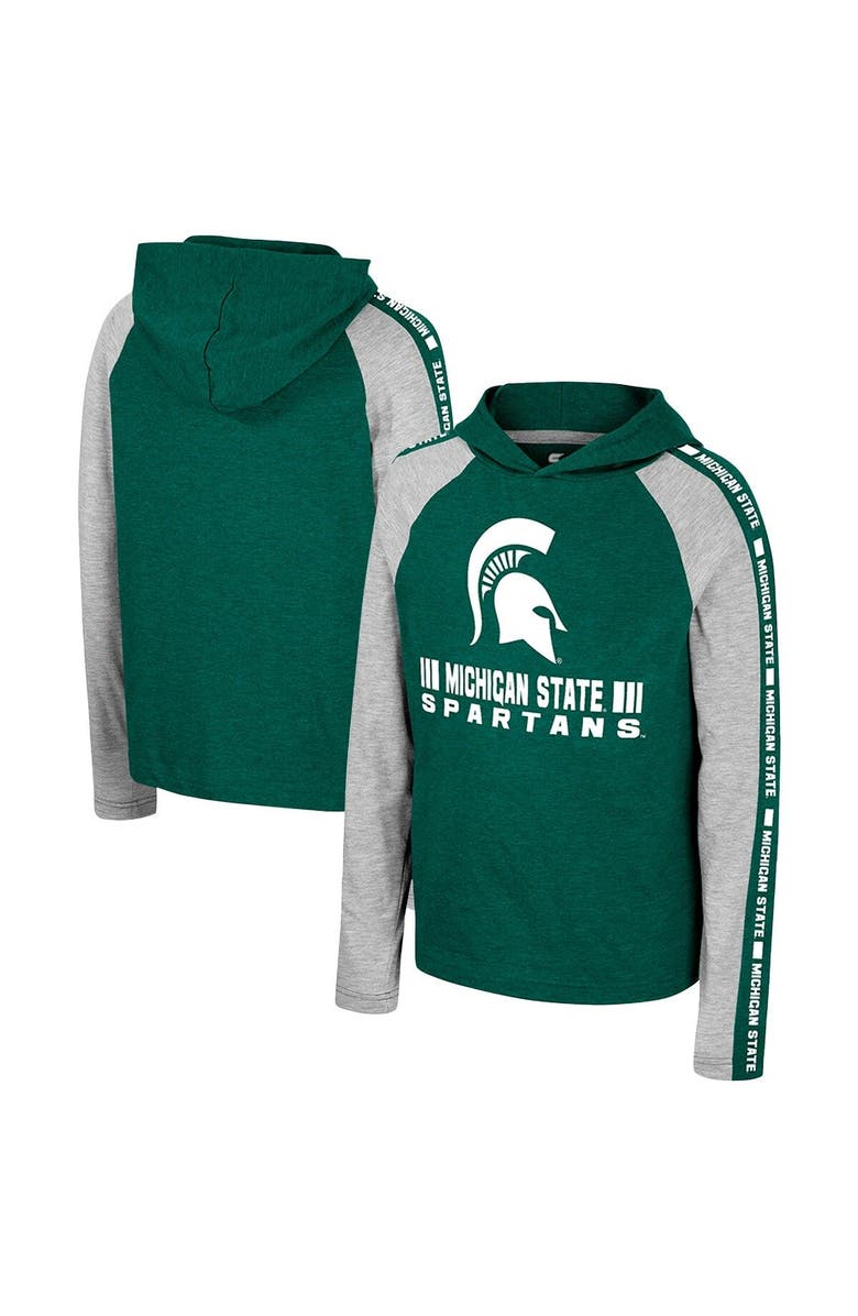 COLOSSEUM Youth Colosseum Green Michigan State Spartans Ned Raglan Long Sleeve Hooded T-Shirt, Main, color, Green