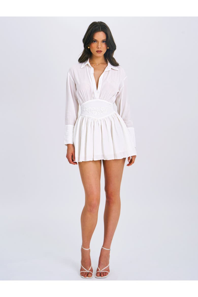 Jamila Shirt Mini Dress with Embroidered Waist Detail, Alternate, color, White