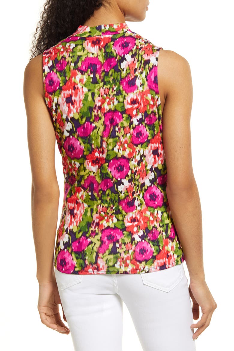 Floral Sleeveless Faux Wrap Top, Alternate, color, FUSCHIA