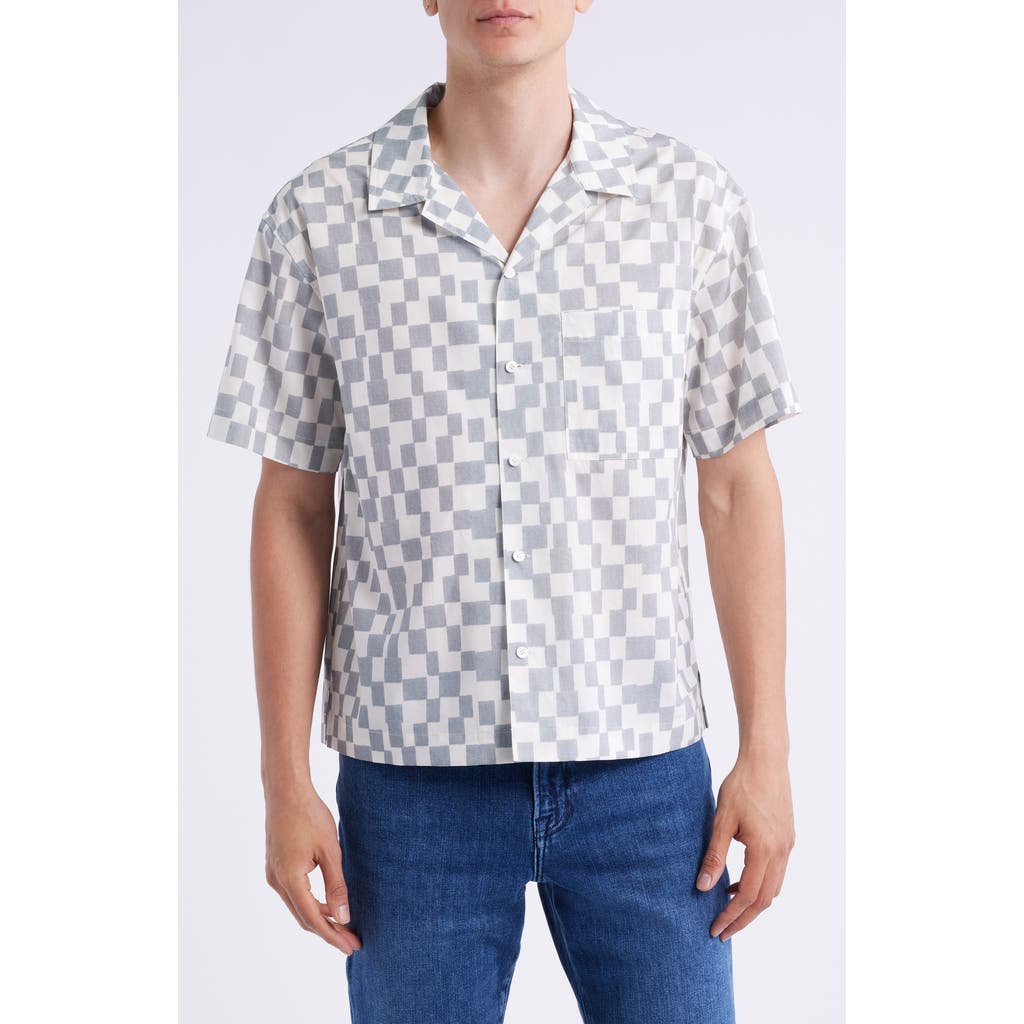 Frame Geometric Print Lyocell & Cotton Camp Shirt In White