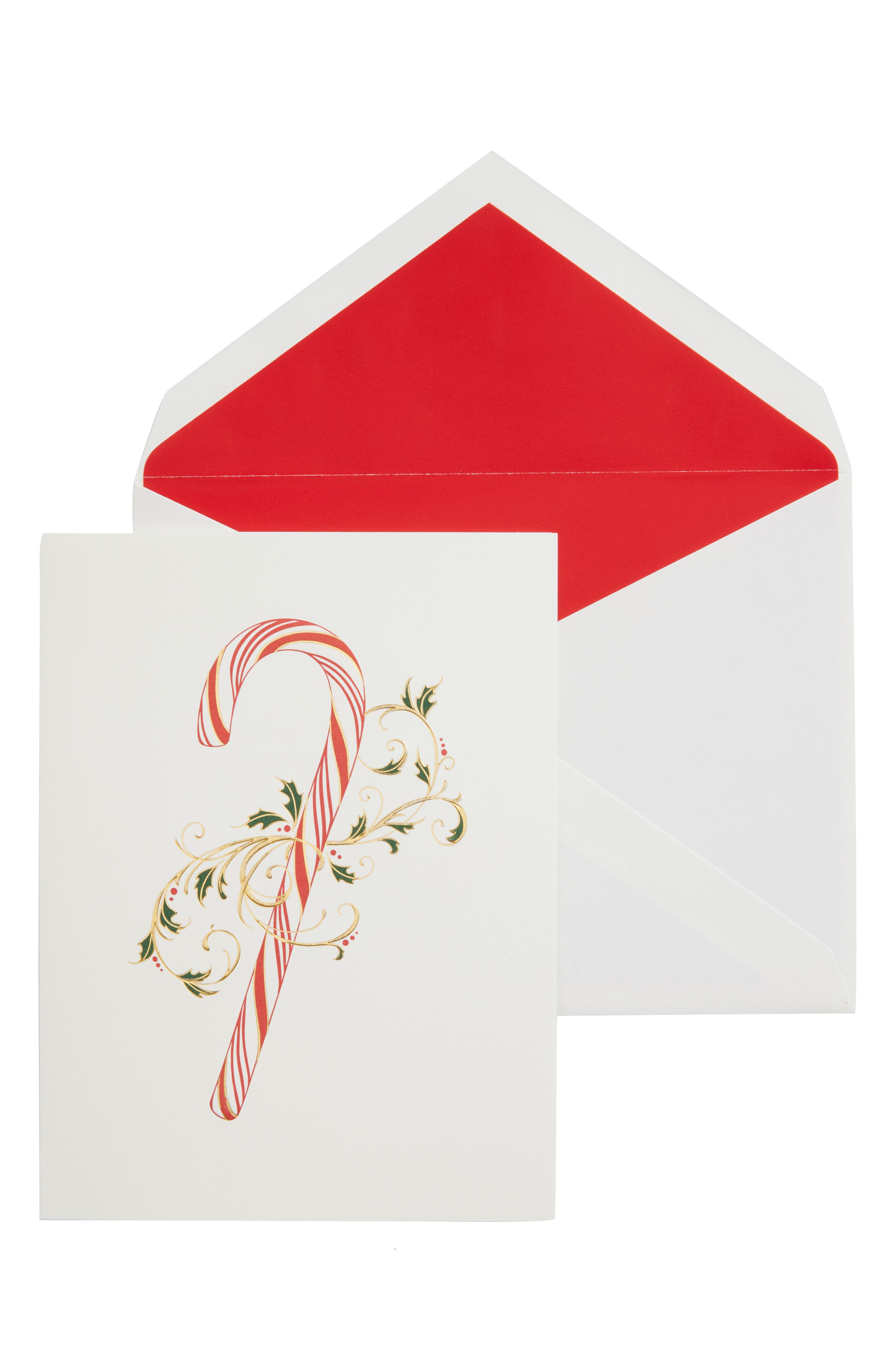 Crane Set of 10 Filigree Candy Cane Holiday Greeting Cards & Envelopes in Red/White 