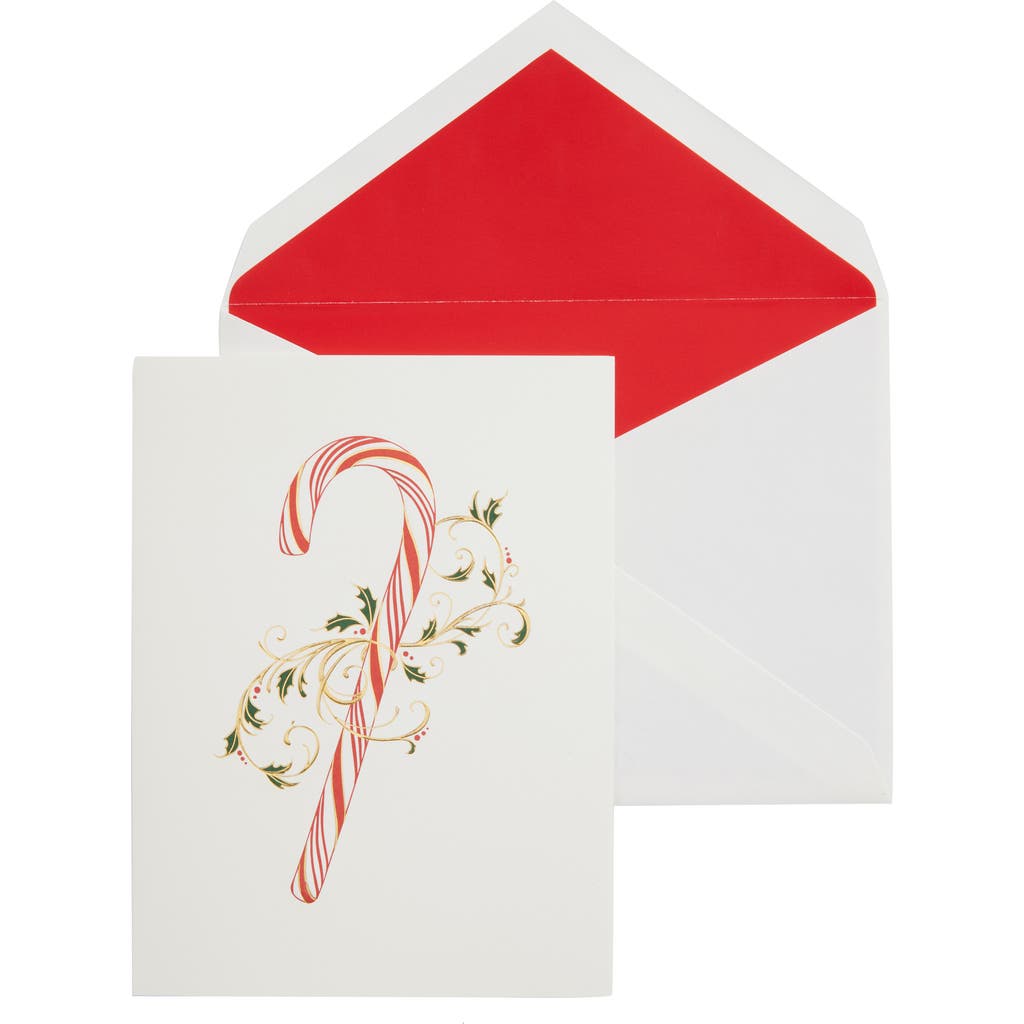 Crane Set of 10 Filigree Candy Cane Holiday Greeting Cards & Envelopes in Red/White  product