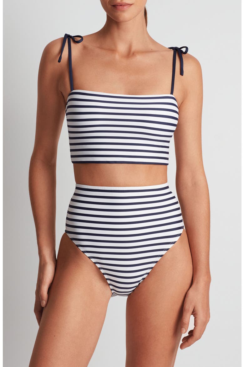 Tie Strap Crop Bikini Top, Alternate, color, NAVY WHITE
