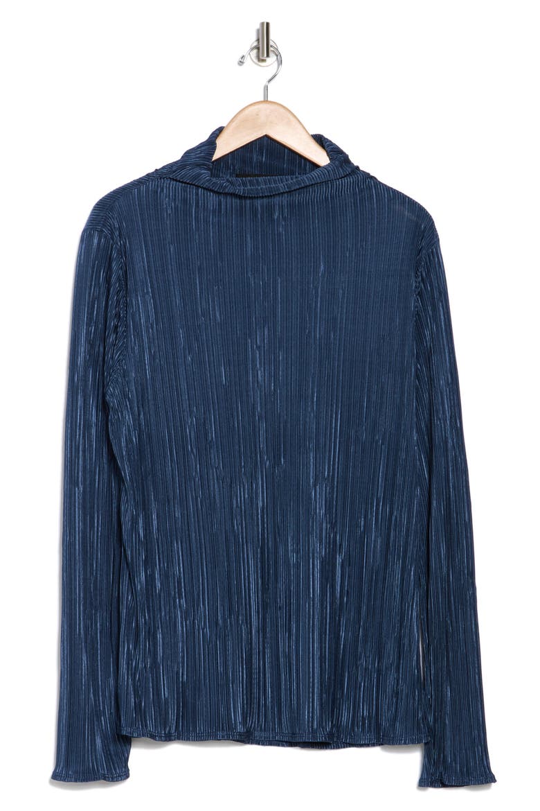 Long Sleeve Plissé Turtleneck Top, Alternate, color, NAVY