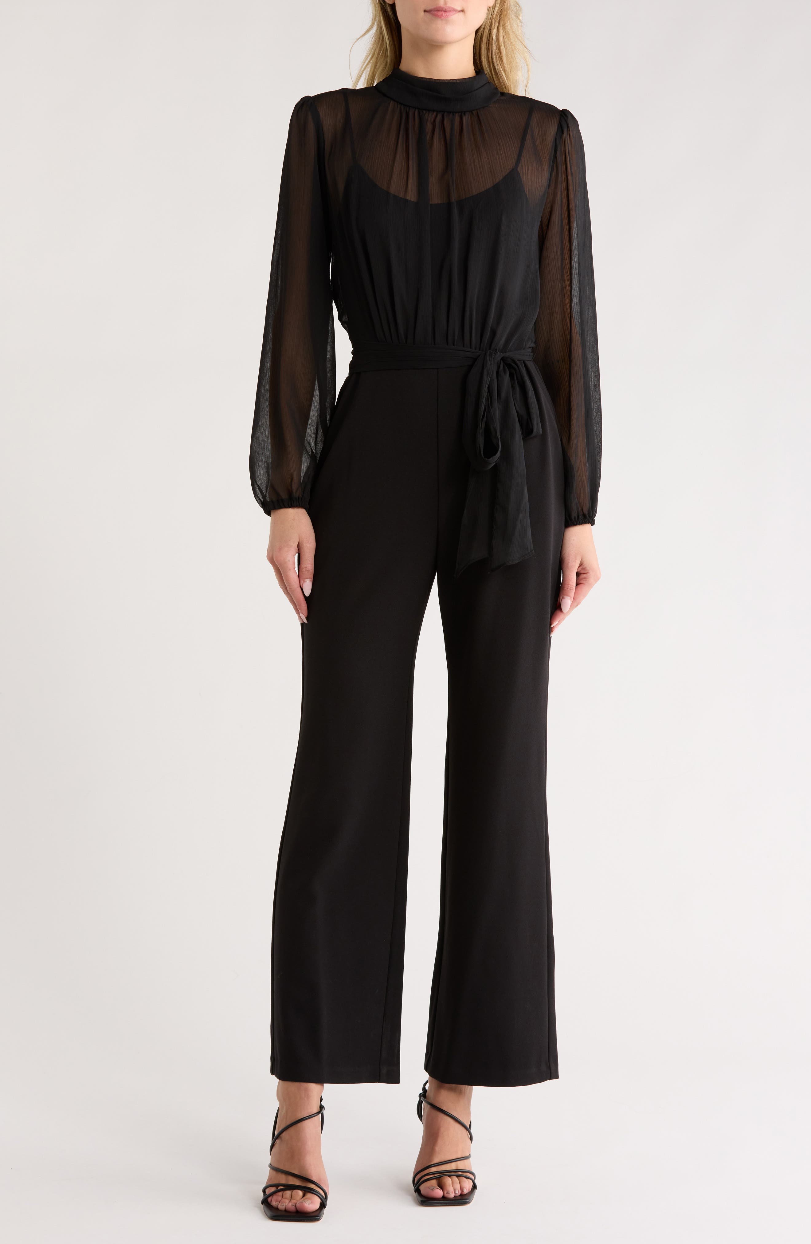Connected Apparel Tie Neck Jumpsuit