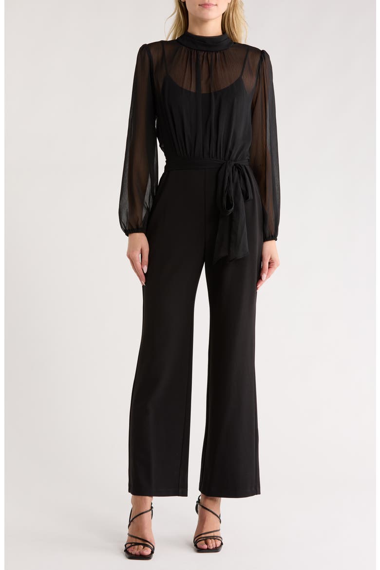 Tie Neck Jumpsuit, Main, color, BLACK