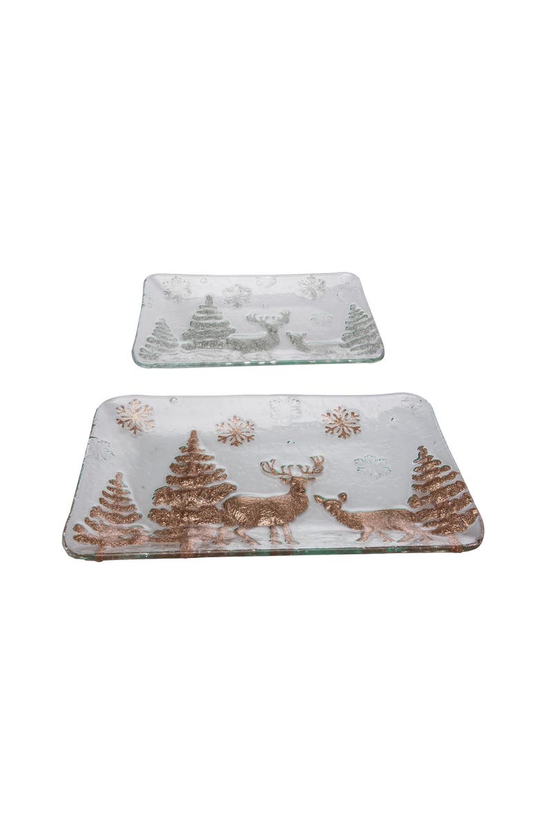 Transpac Multicolor Christmas Winter Landscape Glass Platter Set of 2, Alternate, color, Metallic Silver