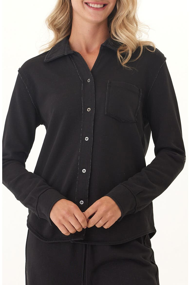 Kalynn Cotton Blend French Terry Button-Up Shirt, Main, color, BLACK
