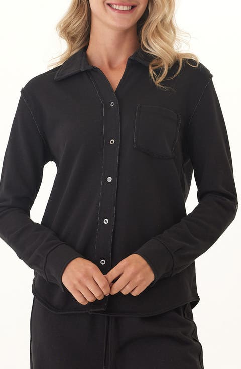 Kalynn Cotton Blend French Terry Button-Up Shirt