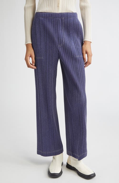 Issey Miyake Pleats Please  Trompe L'oeil Pleated Straight Leg Pants In Blue