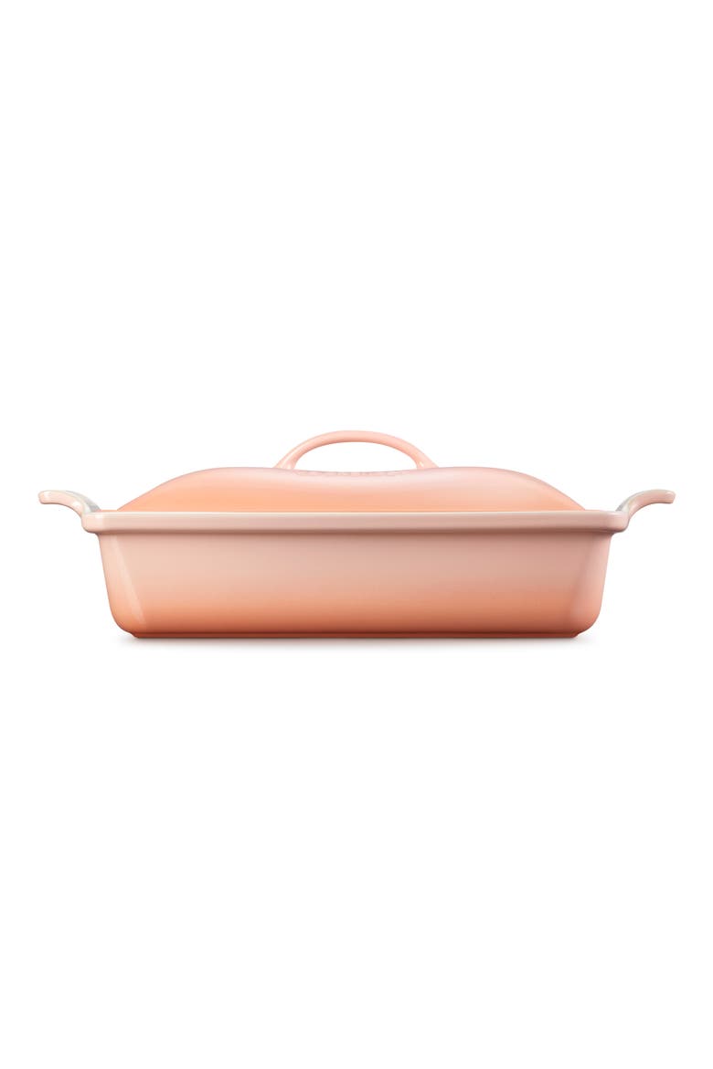 4-Quart Rectangular Stoneware Casserole with Lid, Alternate, color, PECHE