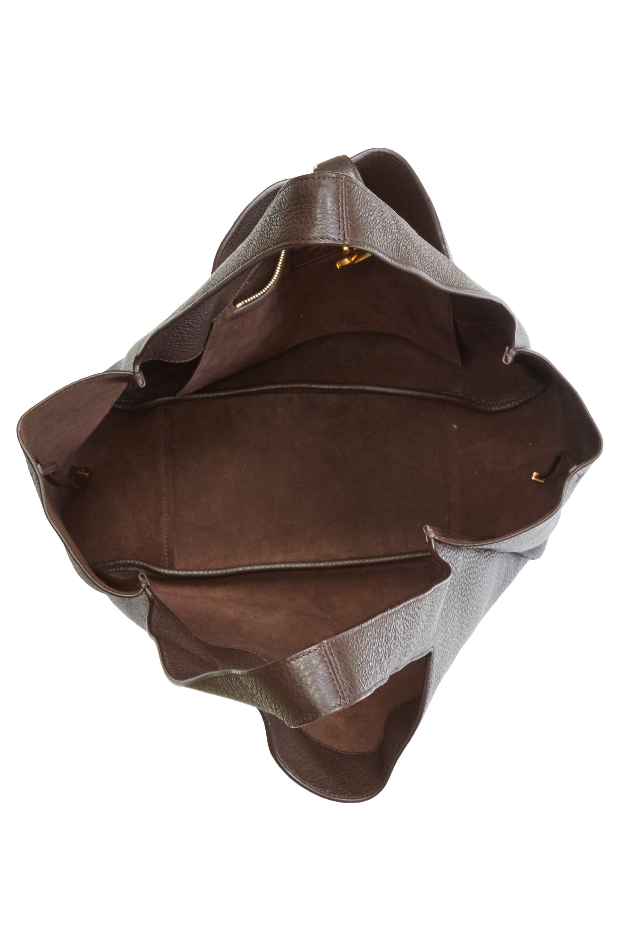 Saint Laurent Le 5 À 7 Bea Leather Tote, Alternate, color, Marron Fonce