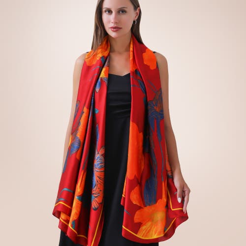 Youzey Koi Pond Floral Scarf In Red