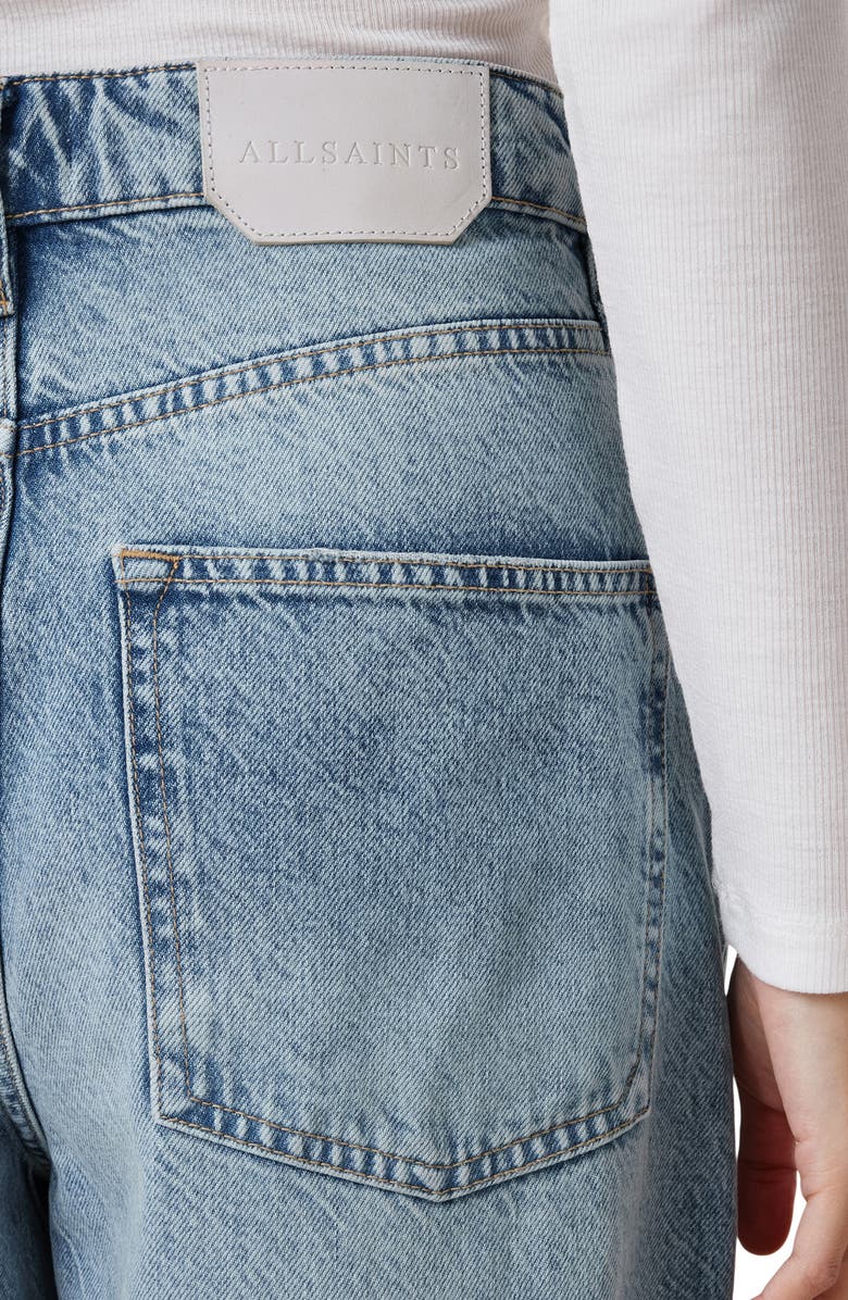 AllSaints Jett Frayed Hem Loose Barrel Jeans, Alternate, color, Light Indigo